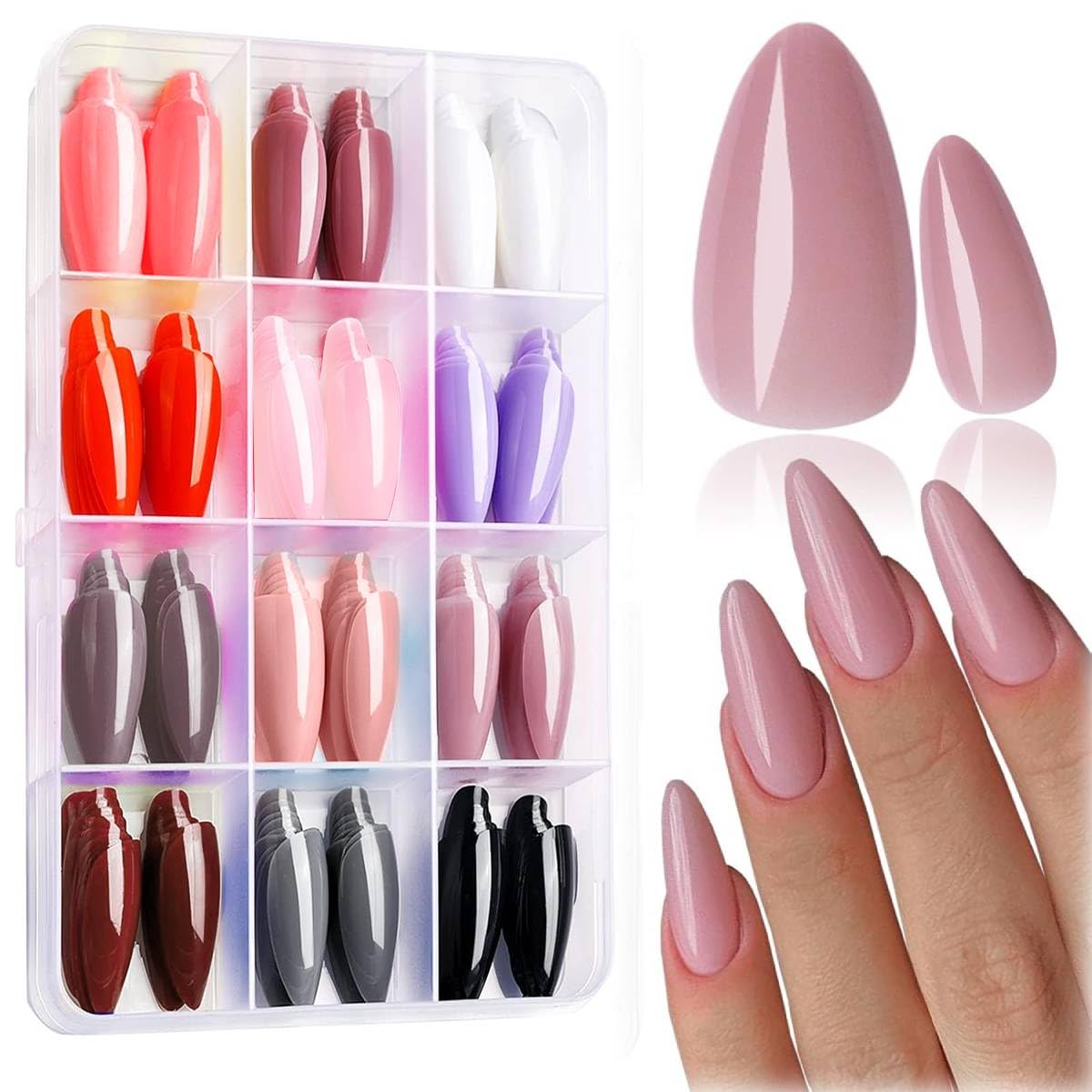 MAYCREATE 12 Colors Press on Nails Almond, Press on Nails Glossy Stiletto Oval Colored Fake Nail Tips Full Cover Artificial Fingernails (Not include Glue) MAYCREATE 12 Colors Press on Nails Almond, Press on Nails Glossy Stiletto Oval Colored Fake Nail Tips Full Cover Artificial Fingernails (Not include Glue)